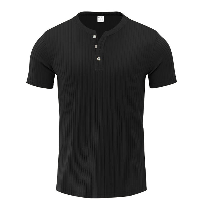 Trendy short sleeve Henley shirt for men with textured design Lune London