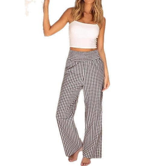 Pantalons larges à carreaux pour femmes avec taille élastique et poches latérales Chic & Stil