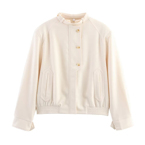 Fashion women's jacket with high collar and decorative button details Lune London