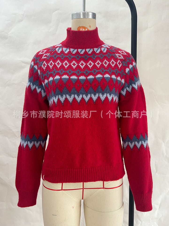 Lune London Women's High-Neck Sweater with Winter Pattern