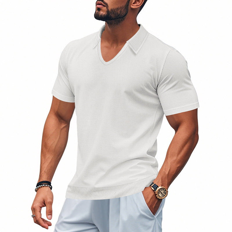 Short sleeve V-neck shirt for men with textured design Lune London
