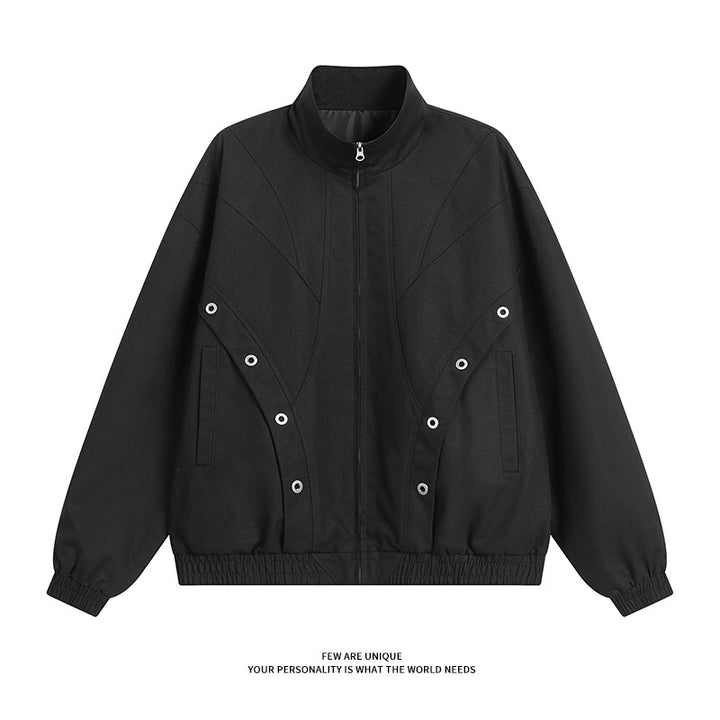 High-collared transition jacket for women with practical snap button details Lune London