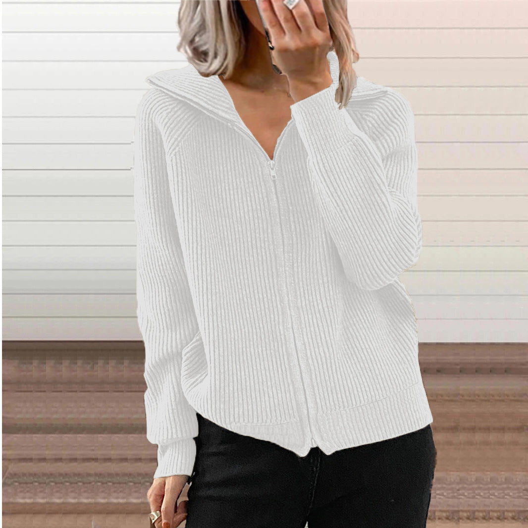 Knitted jacket for women with zipper and hood Lune London