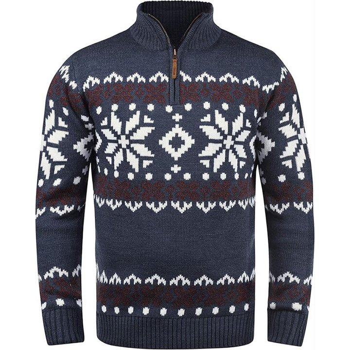 Men's knitted sweater with half zipper and chic Christmas pattern
