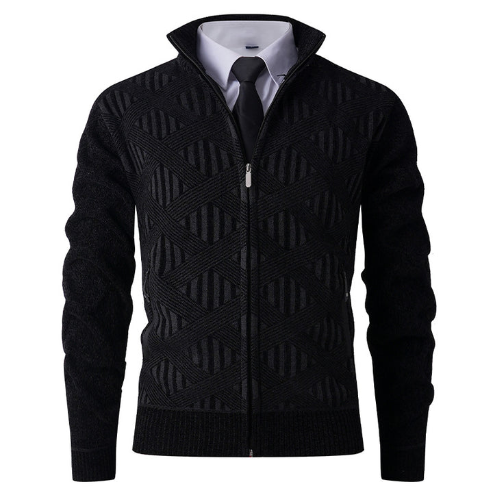 Men's knitted jacket with textured pattern and high collar Lune London
