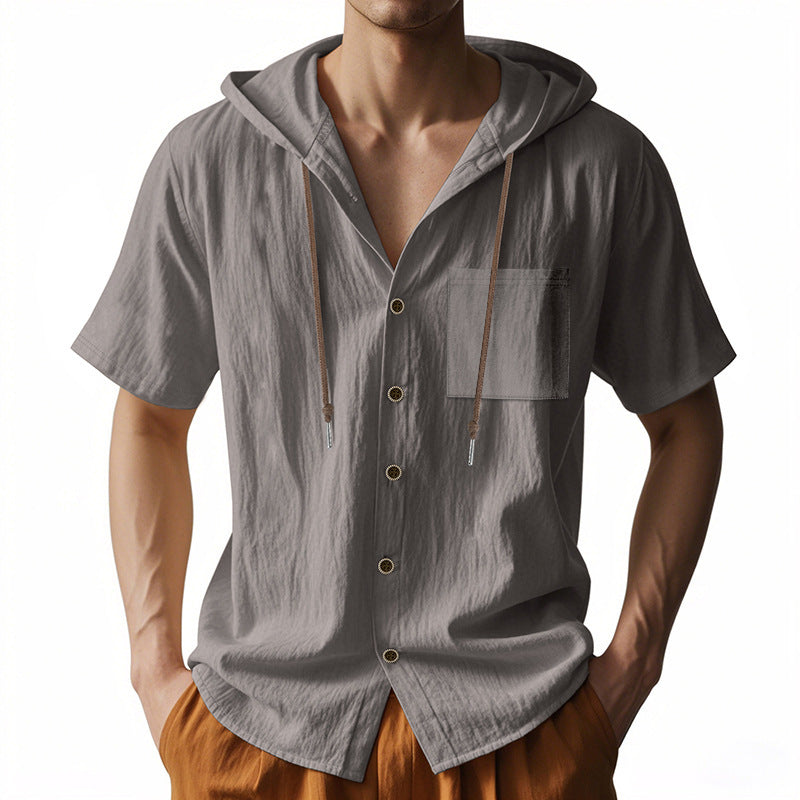 Casual short-sleeved shirt for men with hood and button placket Lune London
