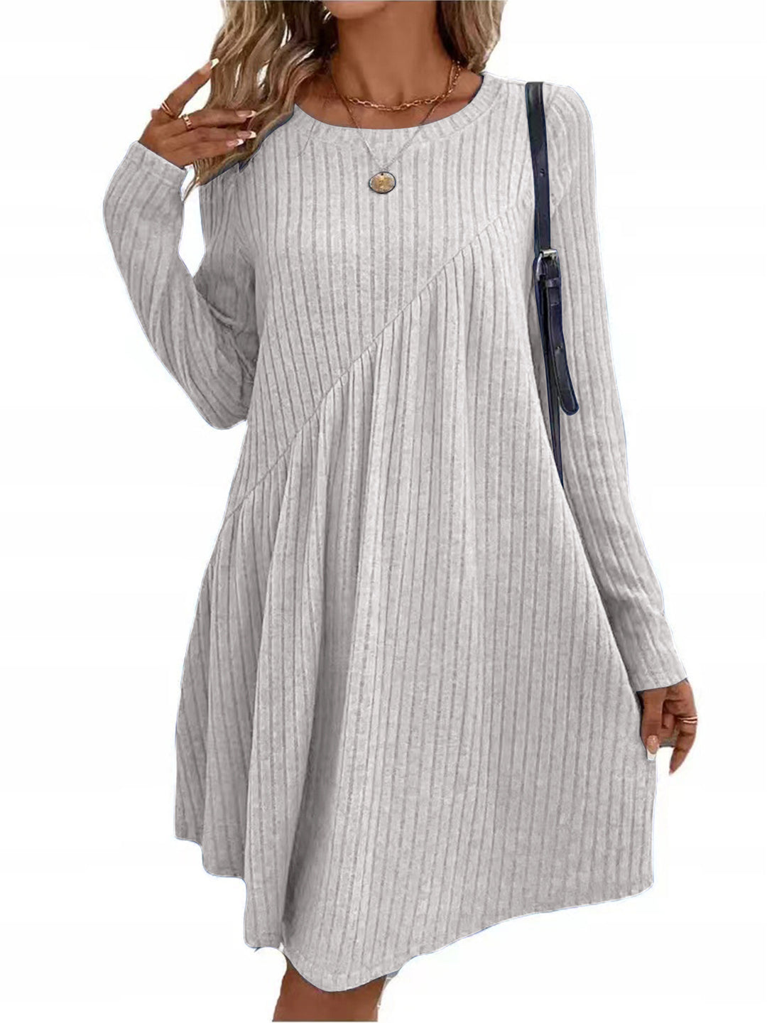 Casual knitted dress for women with long sleeves and asymmetrical hem Lune London
