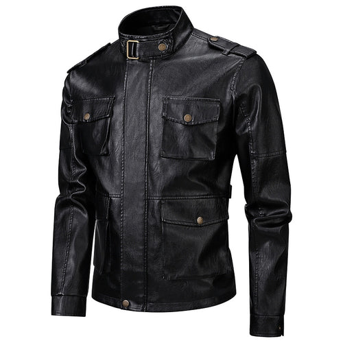 Veste militaire pour hommes en simili cuir avec poches pratiques et col haut Lune London