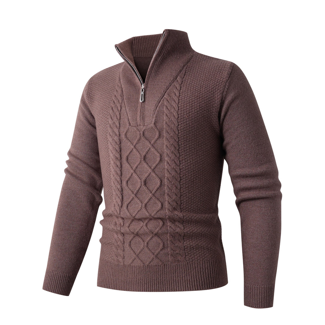 Thick knit pullover for men with a modern high collar and functional zipper Lune London