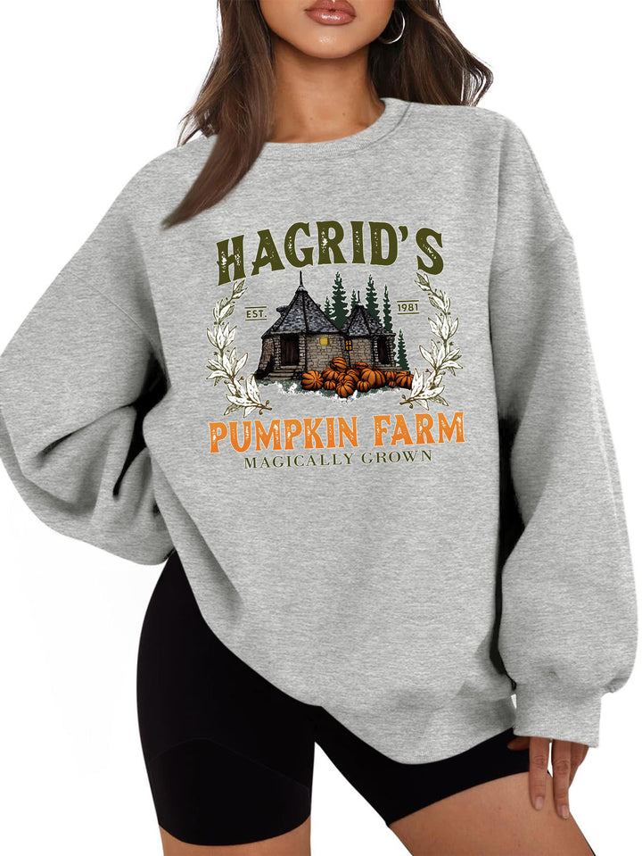 Sweat-shirt femme avec col rond confortable et motif citrouille d'automne Chic & Stil