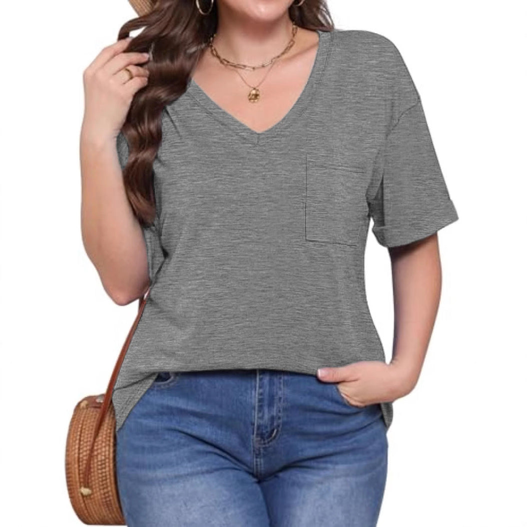 Ladies leisure V-neck T-shirt with pockets Lune London