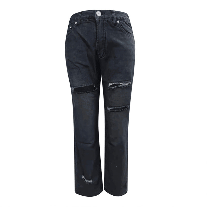 Women's fashionable destroyed jeans in a casual cut with high pockets and unique details Lune London