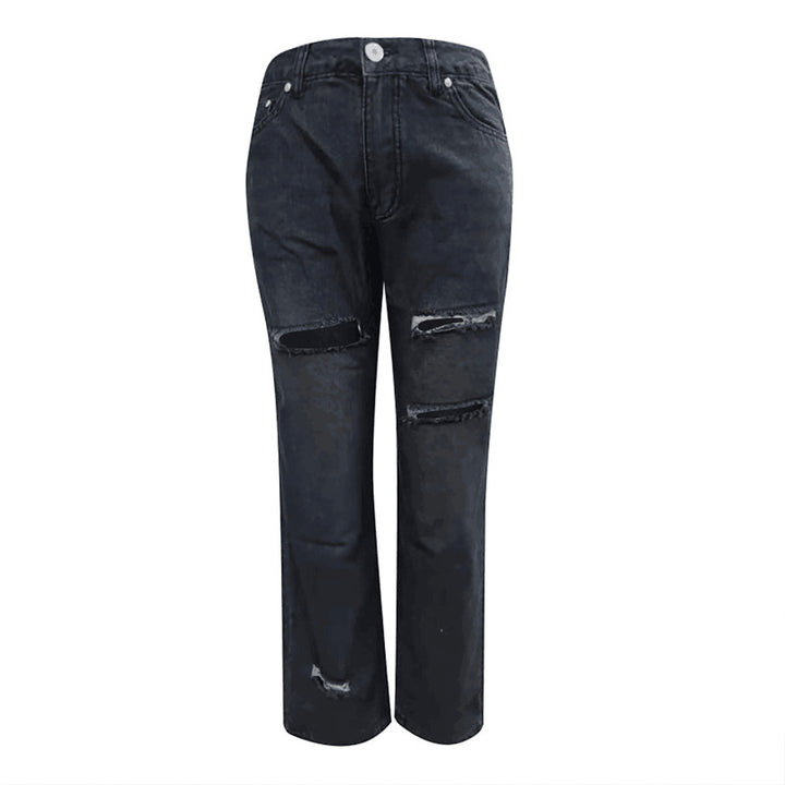 Women's fashionable destroyed jeans in a casual cut with high pockets and unique details Lune London