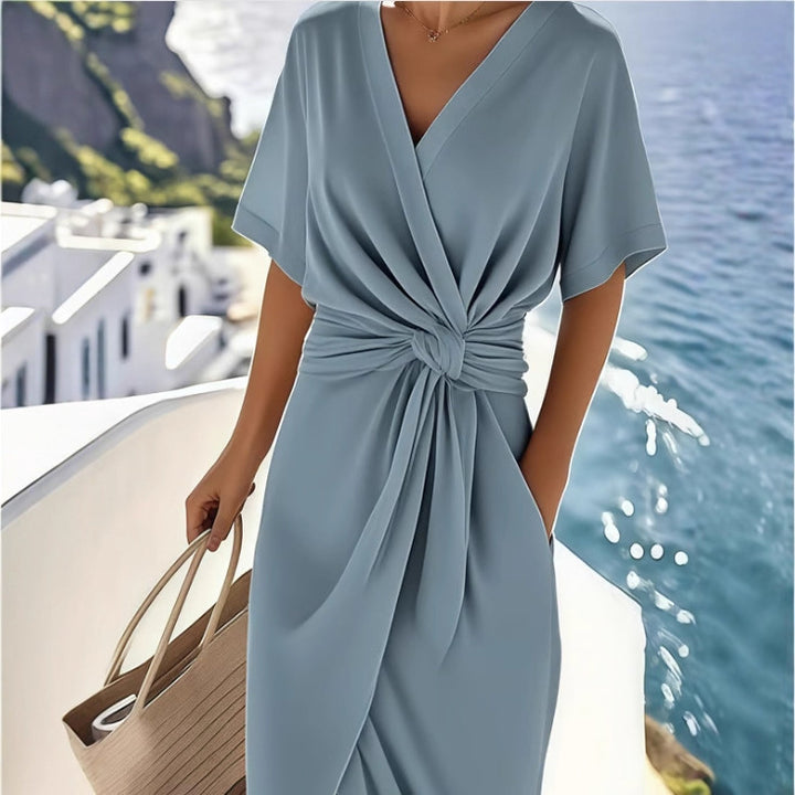 Ladies wrap dress with elegant draping and side slit Lune London
