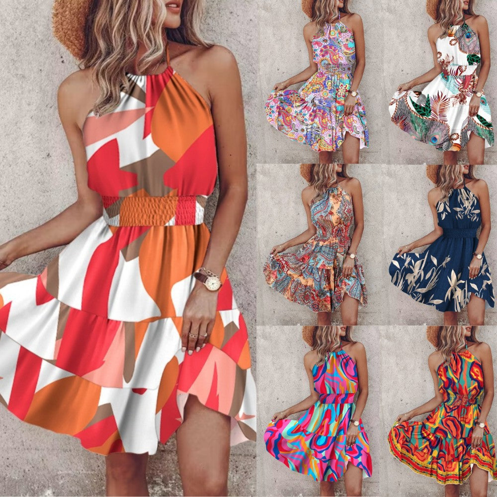 Bohemian halter neck dress for women, chic and stylish