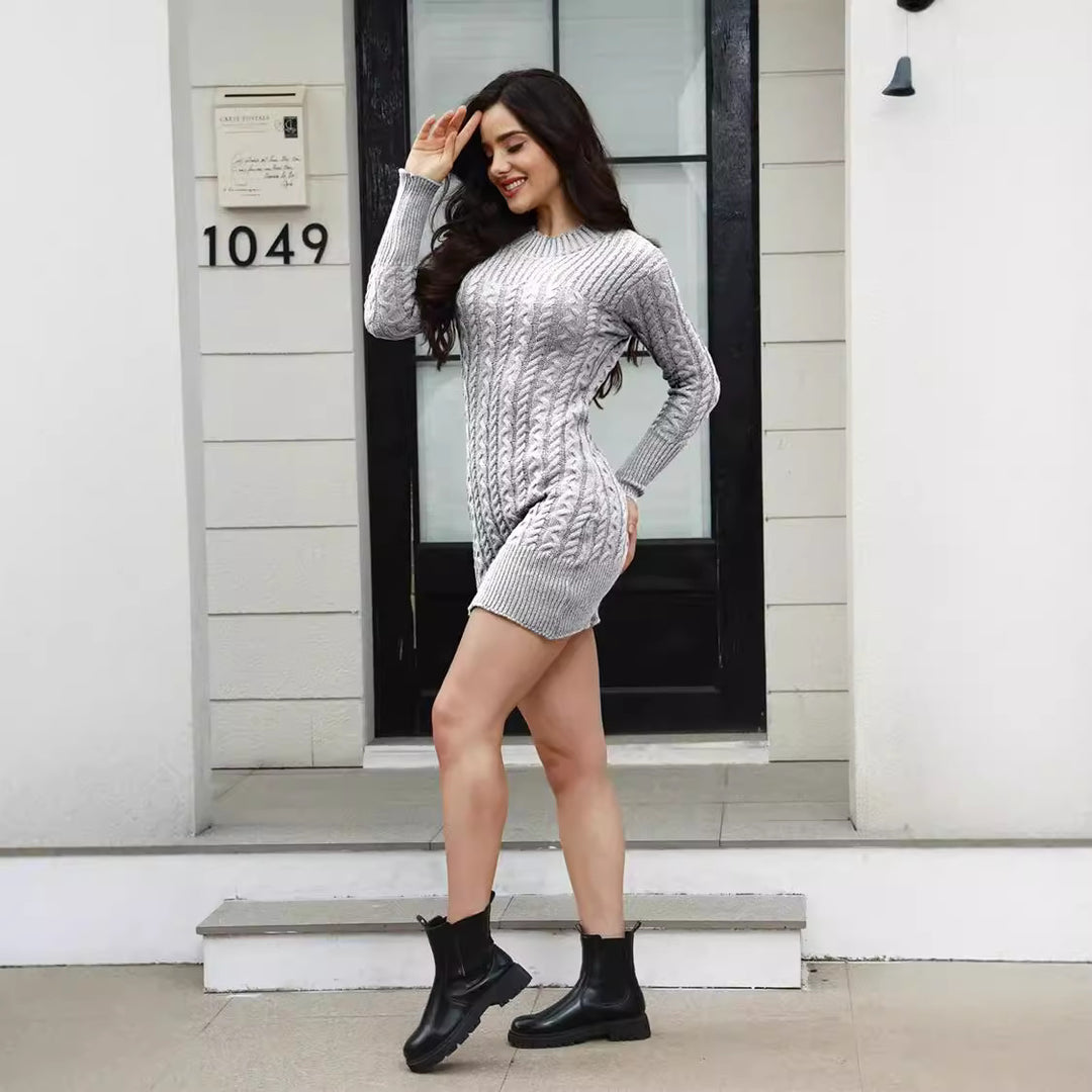 Knit dress for women with an artistic braid pattern and a fitted cut Lune London