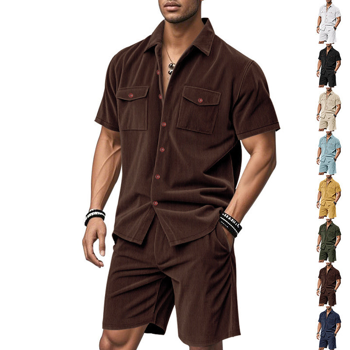 Casual men's outfit with textured top and shorts Lune London