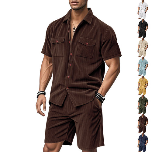 Casual men's outfit with textured top and shorts Lune London