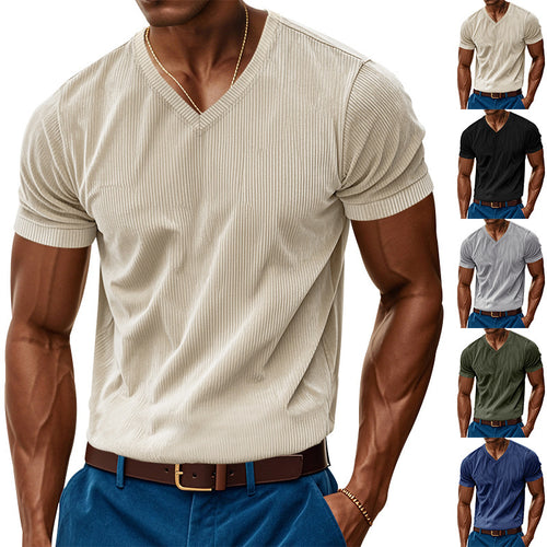 Modern V-neck T-shirt for men in textured material Lune London