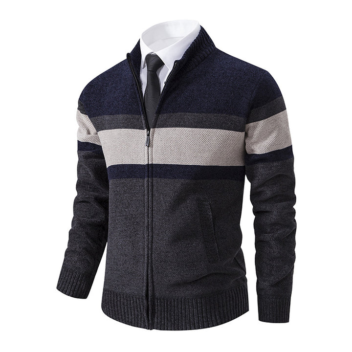 Men's knit jacket with high collar and innovative zip Lune London