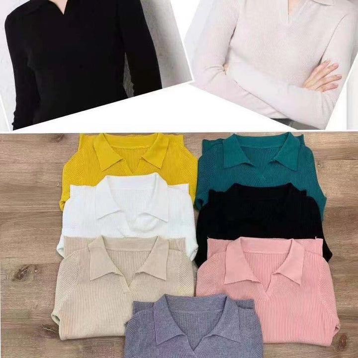 Pull polo décontracté pour femmes avec structures en ribbed fin Chic & Stil