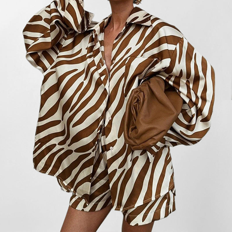 Chemise Oversize Femme avec Imprimé Zèbre et Manches Courtes Chic & Stil
