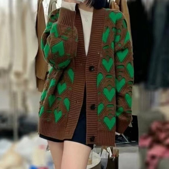 Knit jacket for women with a unique heart pattern and voluminous sleeves Lune London