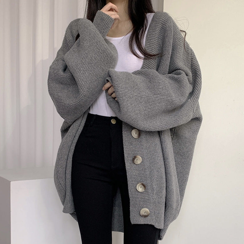Ladies large knit cardigan with oversized cut and decorative buttons Lune London