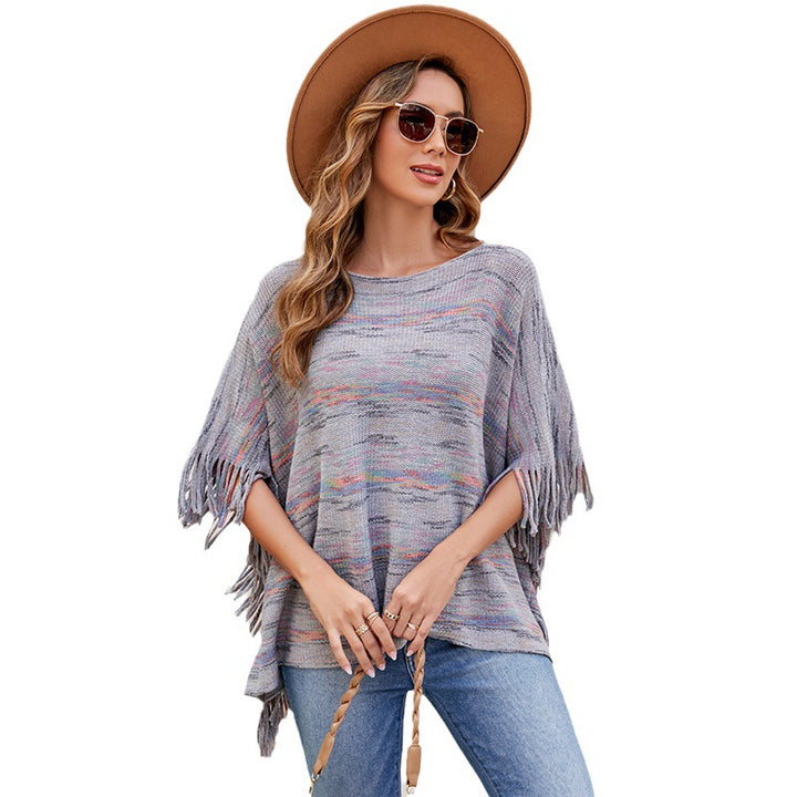 Ladies cozy poncho with fringe details Lune London