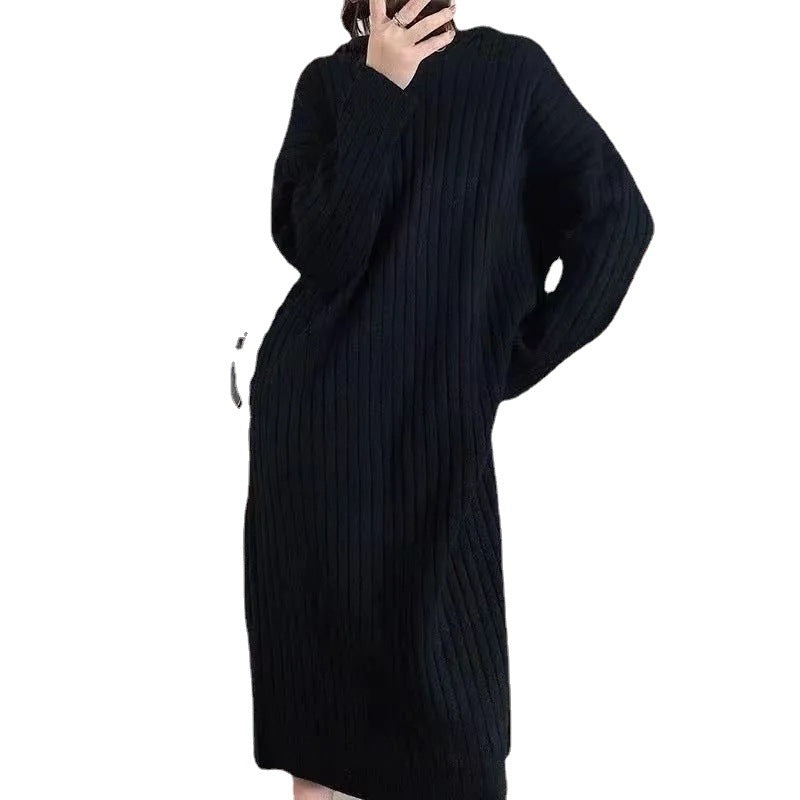 Pull long en tricot pour femmes avec capuche et fine structure en côtes Chic & Stil