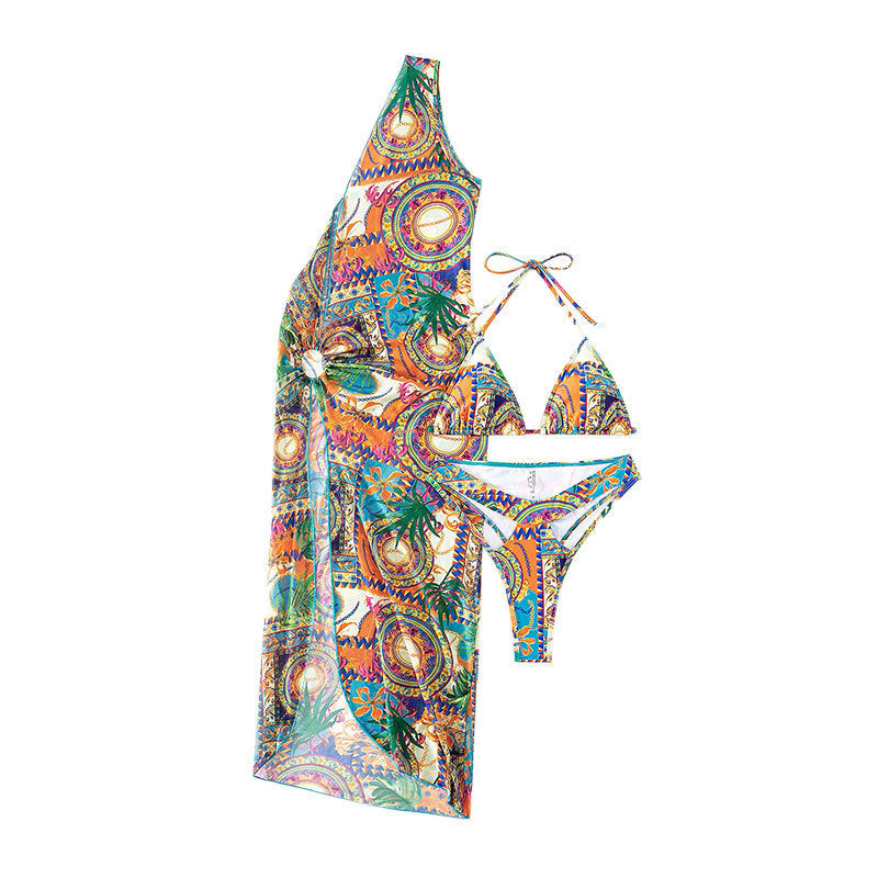 Lune London women's vibrant patterned swimsuit set with sheer cover-up