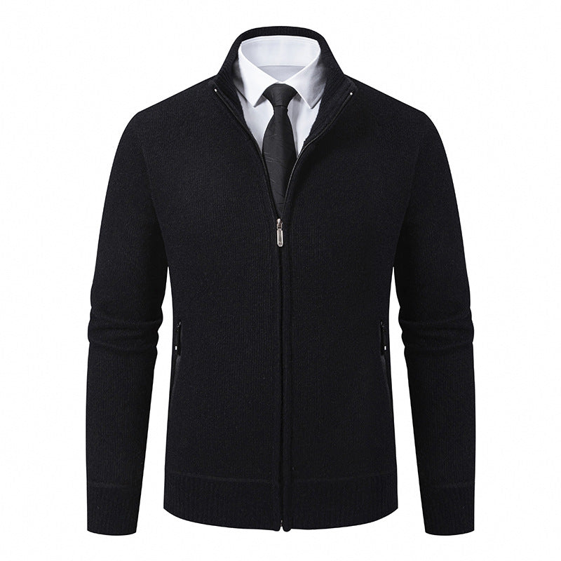 Knitted jacket for men with high collar and modern zippered pockets Lune London