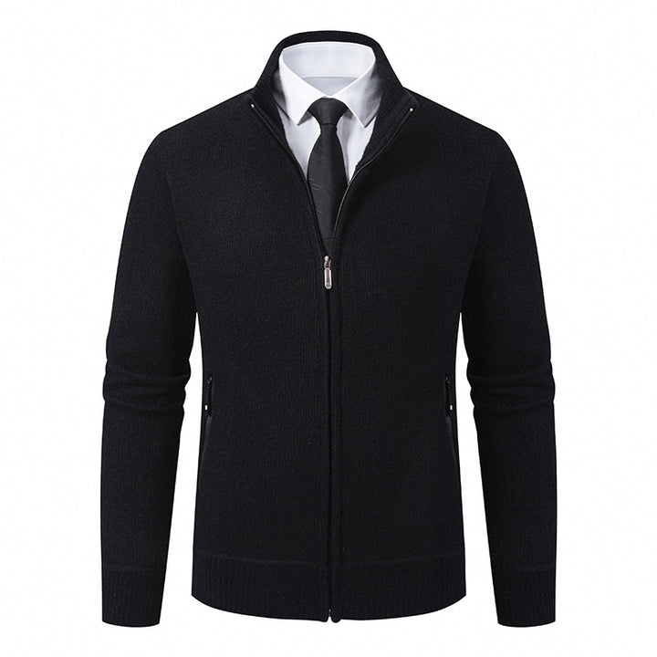 Knitted jacket for men with high collar and modern zippered pockets Lune London