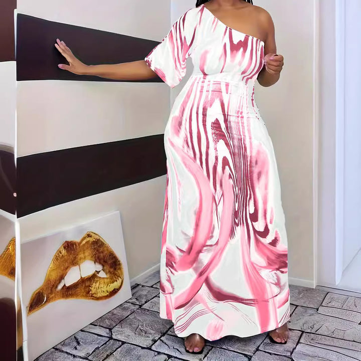 Maxi dress for women with asymmetric cut and elegant pattern Lune London