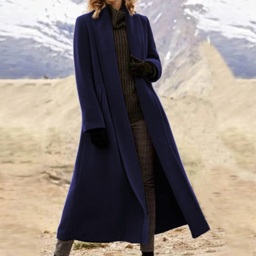 Long wool coat for women with a minimalist design and high collar Lune London