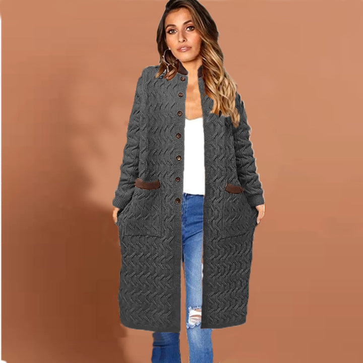 Knitted coat for women with deep pockets and button details Lune London
