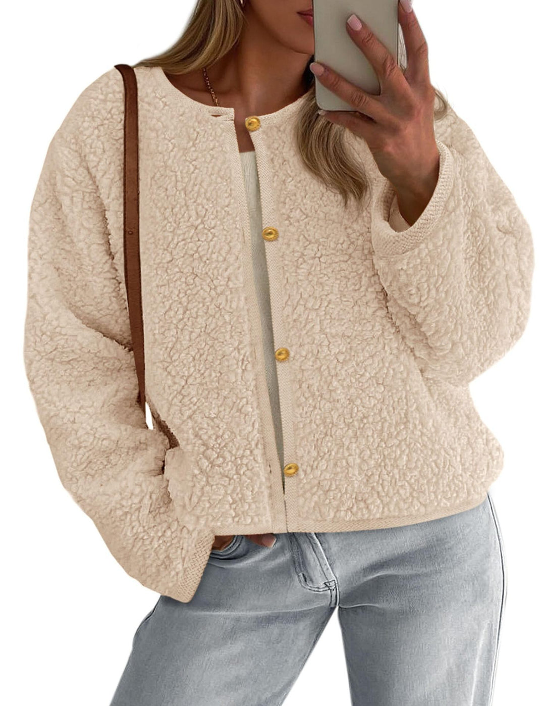 Veste en polaire confortable pour femmes avec détail de bouton et coupe surdimensionnée Chic & Stil