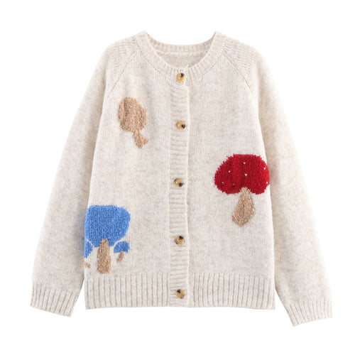 Women’s knitted jacket with colorful mushroom design Lune London