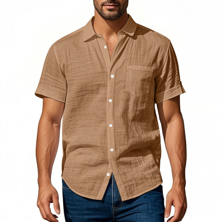 Short sleeve linen shirt for men with structured design and practical chest pocket Lune London