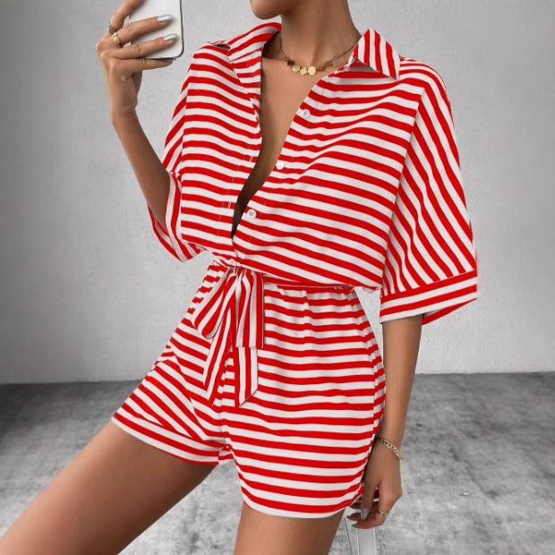 Chic and Style relaxed front tie striped jumpsuit set for women
