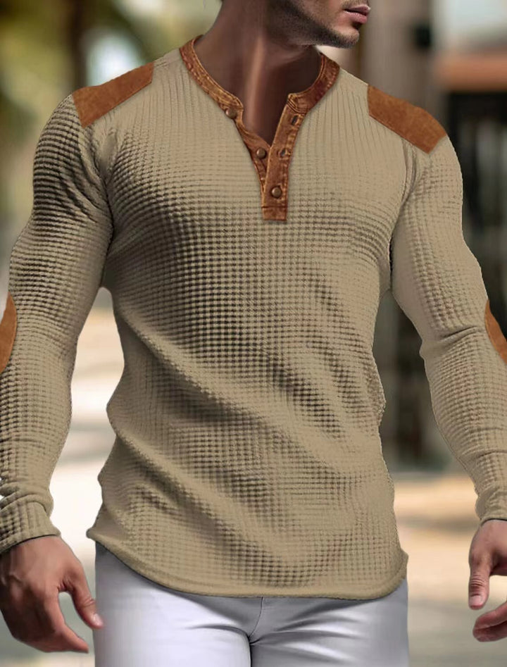 Men's Long Sleeve Henley Shirt with Textured Fabric and Contrasting Details Lune London