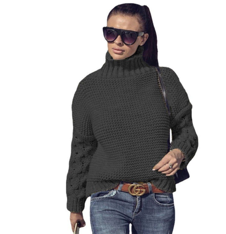 Ladies stylish turtleneck sweater with knit pattern Lune London