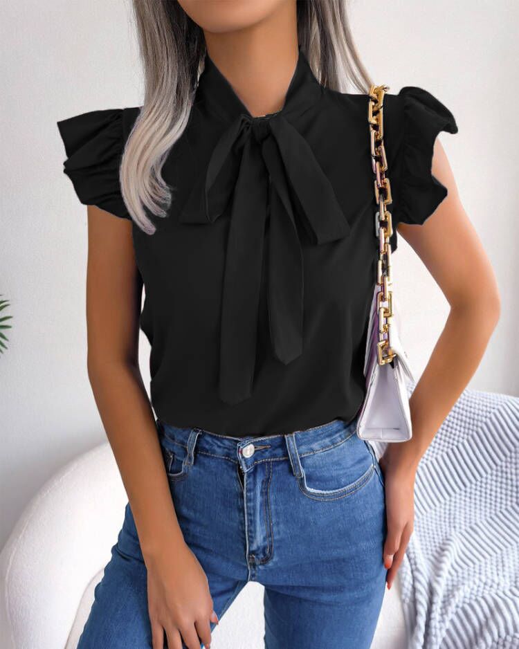 Ladies Blouse with Ruffle Details and Chic Bow Element Lune London