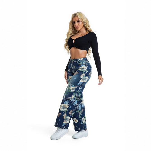 Wide jeans for women with floral design and high waist Lune London
