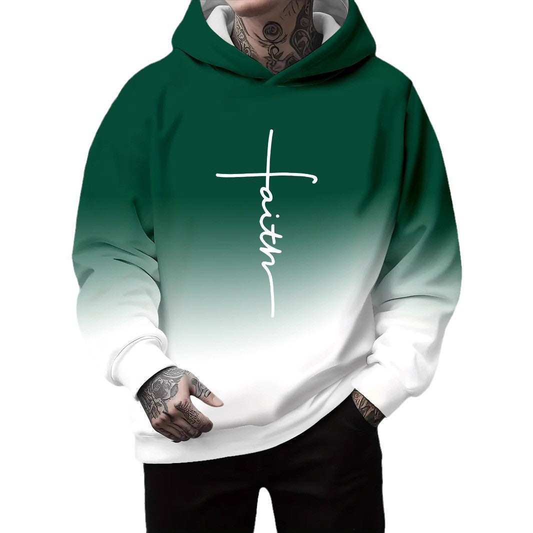 Men's hoodie with a subtle gradient of colors and an inspiring inscription Lune London
