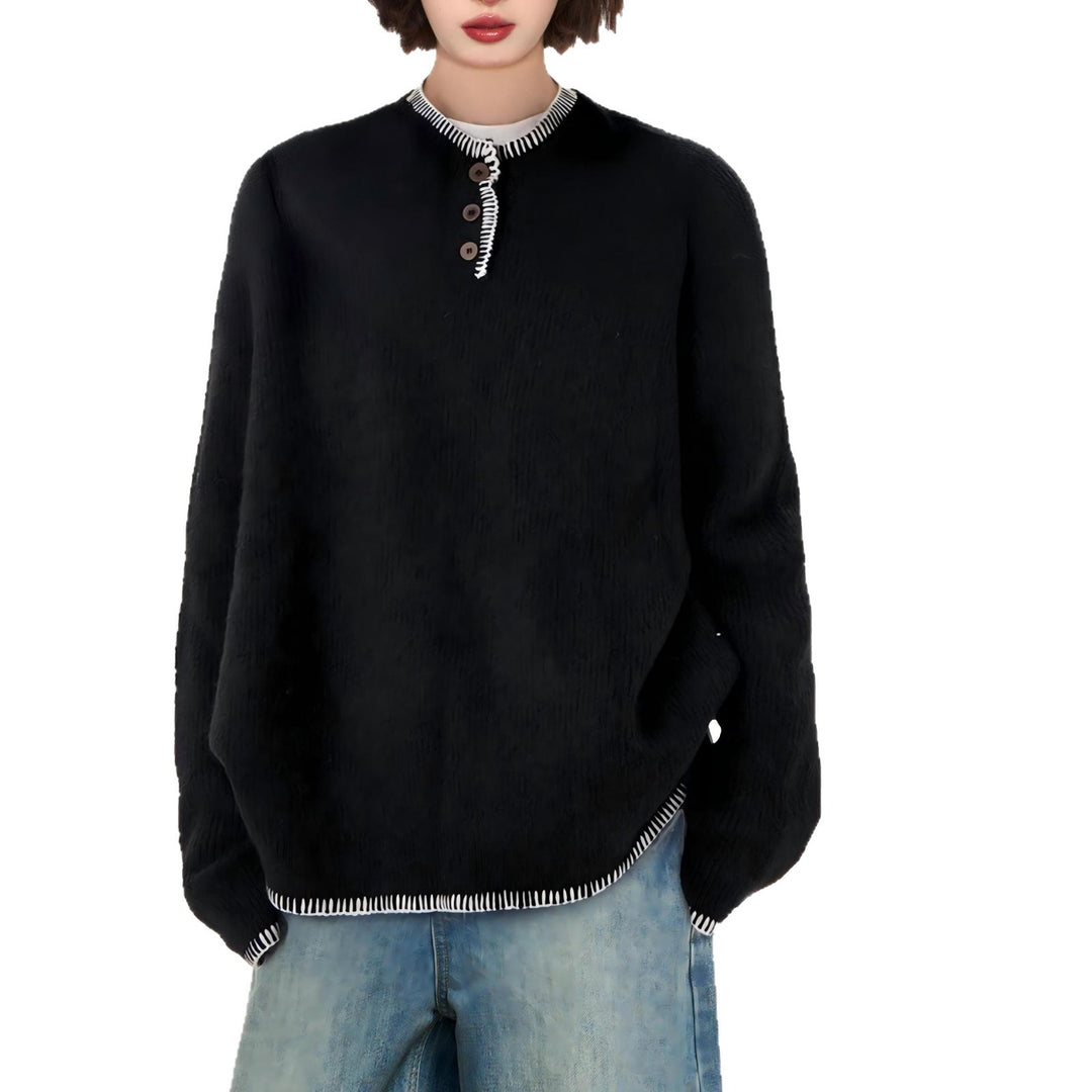 Pull en tricot épais pour femme avec patte de boutonnage décorative et coupe décontractée Chic & Stil