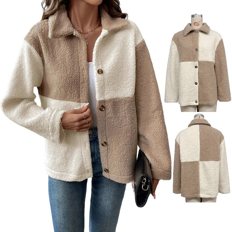 Ladies soft fleece jacket with block pattern Lune London