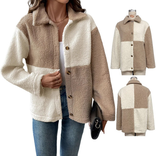 Ladies soft fleece jacket with block pattern Lune London