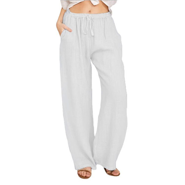Comfortable and breathable linen pants for women with elastic waistband and side pockets Lune London