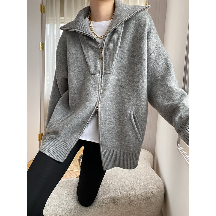 Women's Cozy Cardigan with High Collar and Zipper Chic & Stil